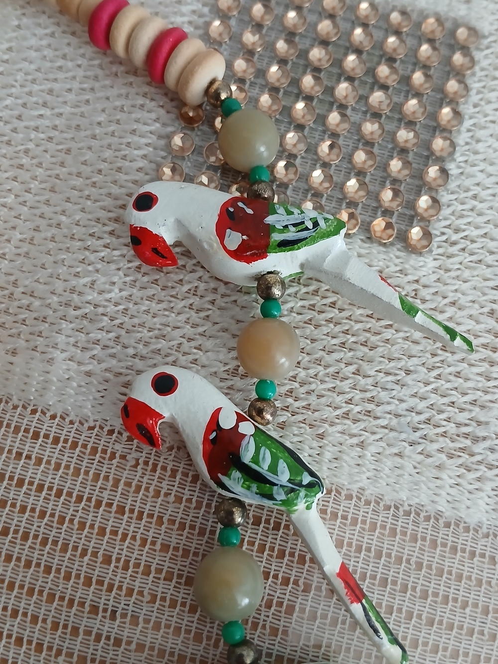 Handcrafted Parrot Bead Necklace - Red & Green Accent - Picture 3 of 7